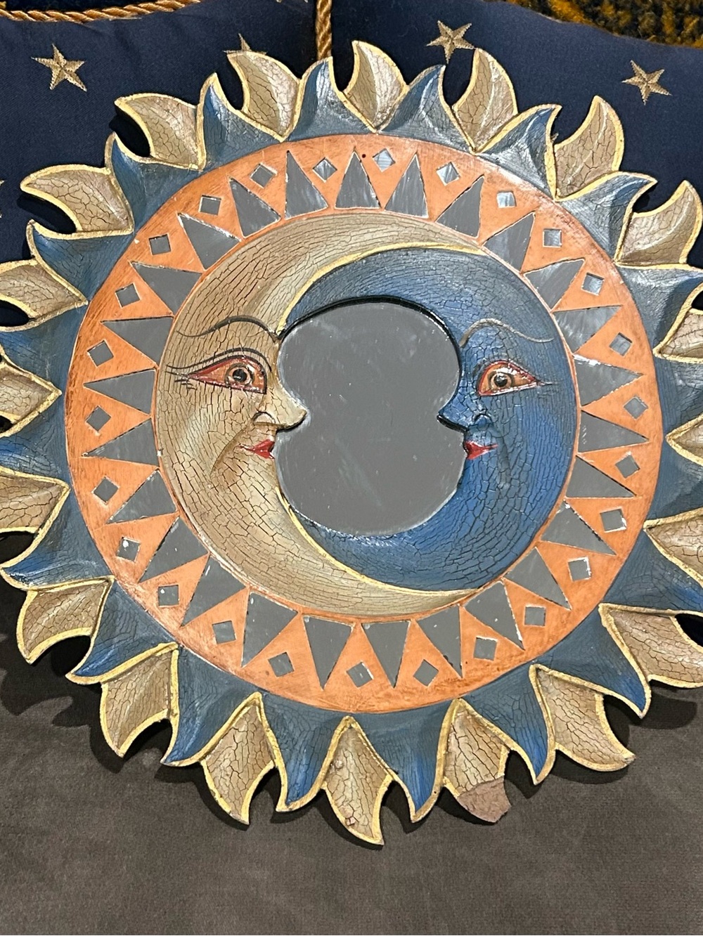 Vintage 90s Celestial Double Moon Mirror Whimsigoth Witchy Boho Wall Decor 11.5”